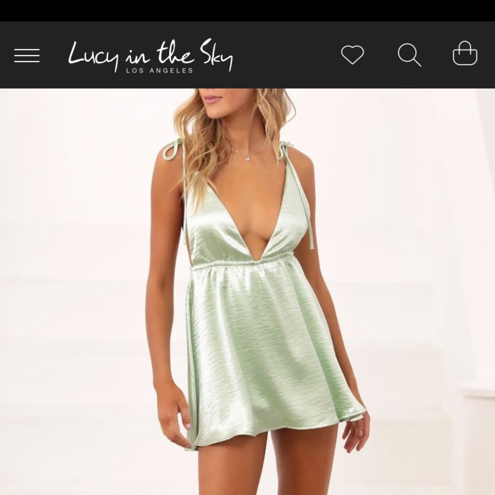 Lucy in The Sky Shoulder Tie Dress Mint Satin